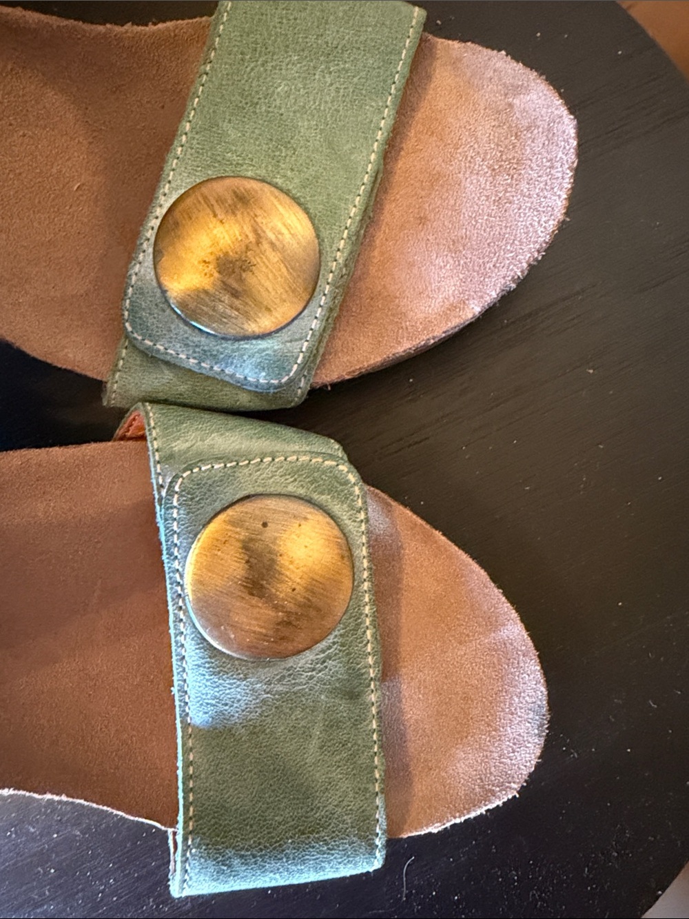 Taos Footwear Teal Leather Wedge Sandals with Brass Accent - Picture 6 of 6
